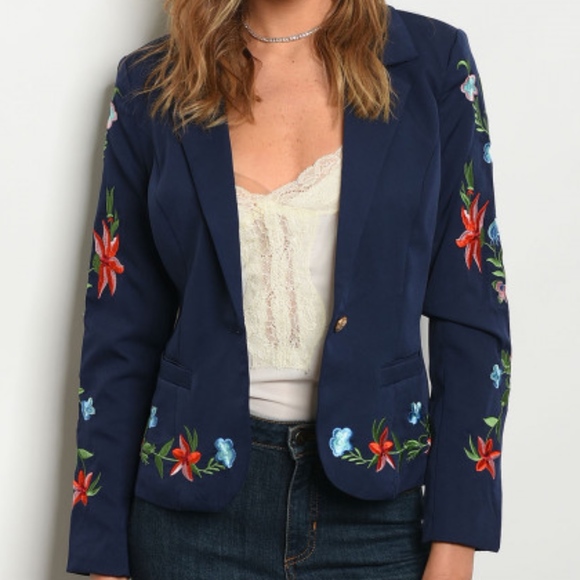 NAVY FLORAL BLAZER - Picture 2 of 7